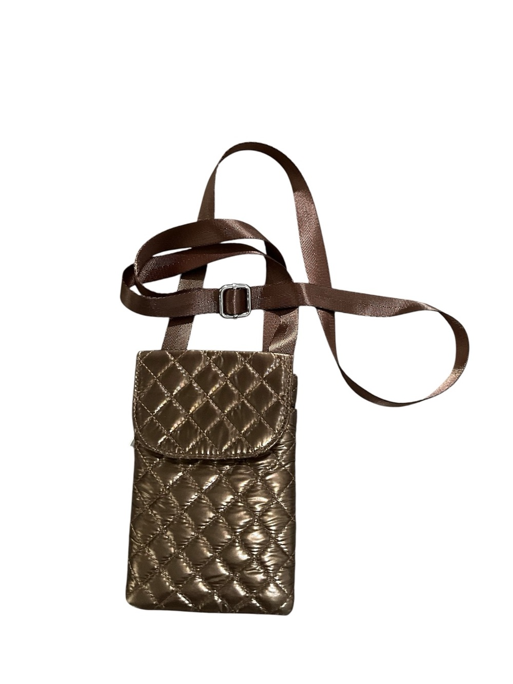 Chico's Quilted Metallic Bronze Crossbody Phone Bag